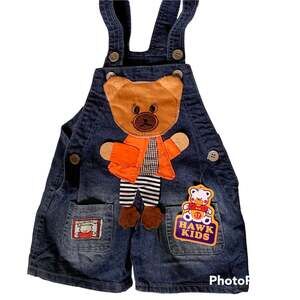Infant denim blue short legs overalls double strap buttons 9-12 months nwt